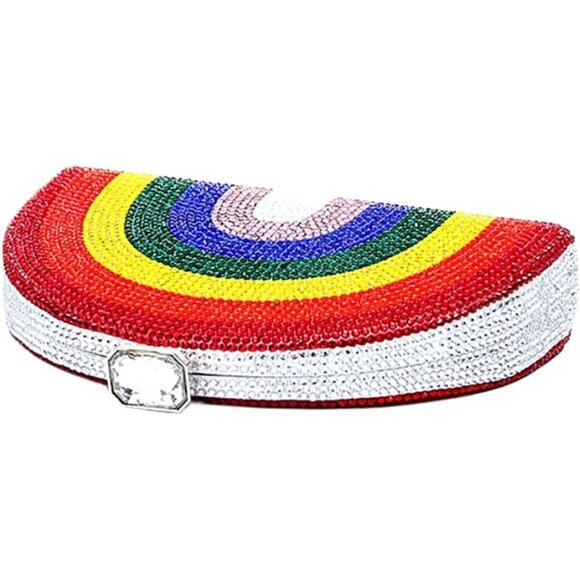 Women Rainbow Crystal Rhinestone Evening Bag Clutch Shoulder Handbag for Prom We - Picture 3 of 6